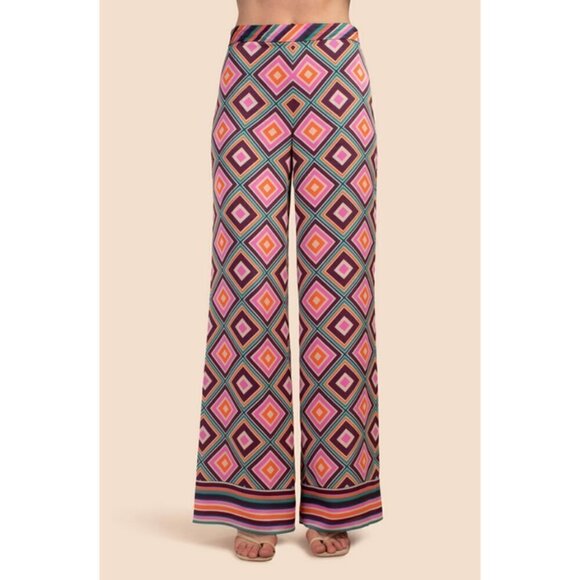 💕TRINA TURK💕 Bay Pant ~ Brookhaven Blocks Satin Georgette Medium NWOT - Picture 5 of 16